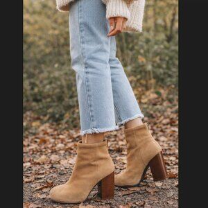 Jeffrey Campbell Rumble Ankle Boot Size 8 Tan Suede Havana Block Heel Zip Bootie